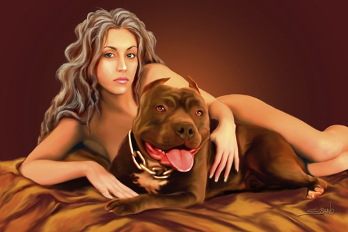 "A PIN-UP  AND HER  PITBULL"  METAL SIGN