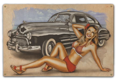 "1946  BUICK and Pin-Up Girl"  METAL  SIGN