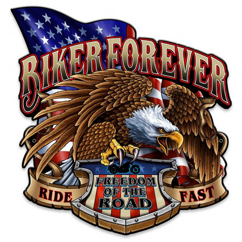 "BIKER  FOREVER  WITH EAGLE"  METAL  SIGN