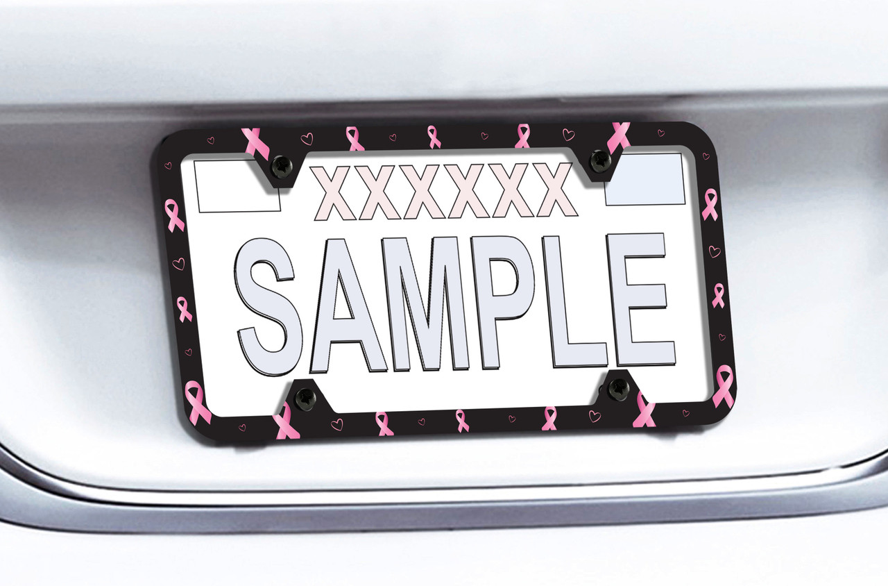 Pink License Frame Pink Ribbon Plastic License Frame_ Breast Cancer Awareness_ Thin Rim ...