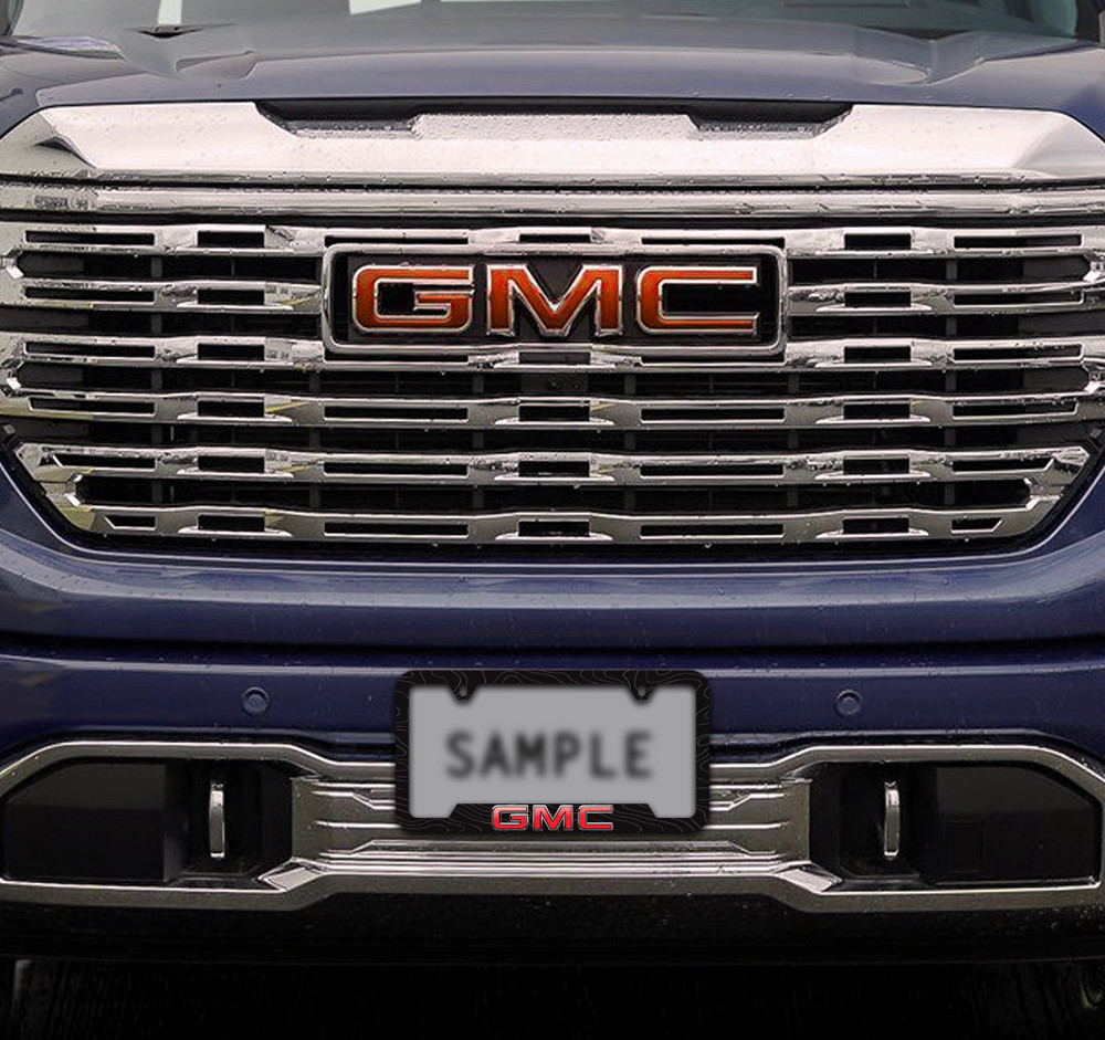 Black Coated Zinc License Plate Frame with UV Printed GMC Logo and ...