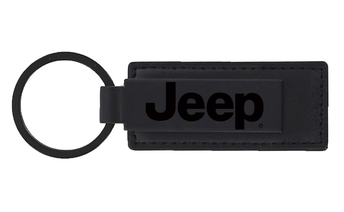 Black Leather Keychain with UV Printed Black Jeep Logo