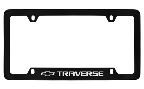 Chevrolet Traverse Logo Bottom Engraved Black Coated Zinc License Plate Frame