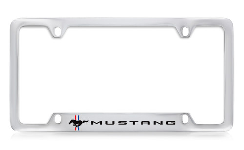Ford Mustang Racing Pony with Tri Color Bars Chrome Plated License Plate Frame 