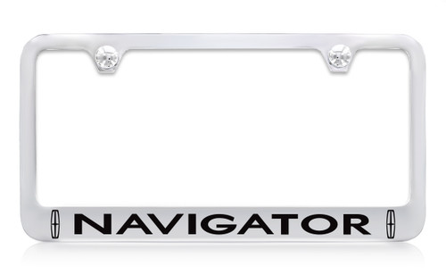 Lincoln Navigator Logo Chrome Plated Metal License Plate Frame Holder with Black Imprint