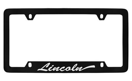 Lincoln Script Bottom Engraved Black Coated Zinc License Plate Frame Holder