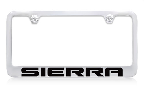 GMC Sierra Chrome Plated Metal License Plate Frame Holder with Black Imprint