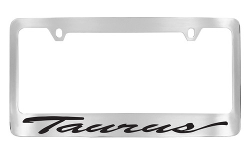 Ford Taurus Script Chrome Plated Metal License Plate Frame Holder with Black Imprint