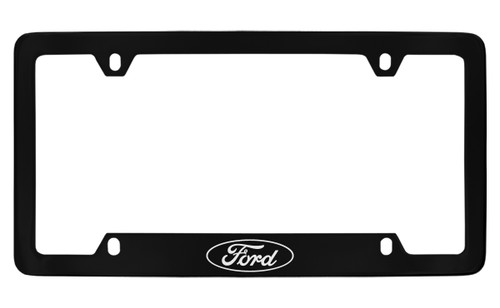 Ford Single Logo Bottom Engraved Black Coated Zinc License Plate Frame  Ford Single Logo Bottom Engraved Black Coated Zinc License Plate Frame