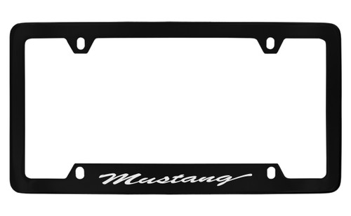 Ford Mustang Script Bottom Engraved Black Coated Zinc License Plate Frame Holder