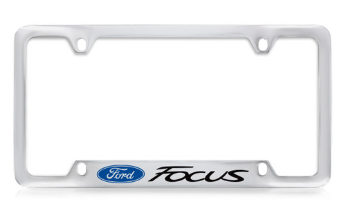 Ford Focus with Dual Logos Bottom Engraved Chrome Plated Solid Brass License Plate Frame Holder with Black Imprint