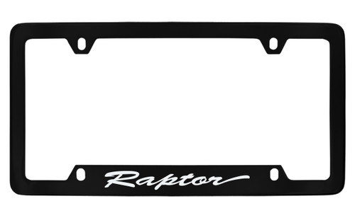 Ford Raptor Script Bottom Engraved Black Coated Zinc License Plate Frame  Ford Raptor Script Bottom Engraved Black Coated Zinc License Plate Frame