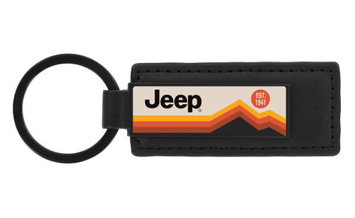 Jeep Brand Black Leather Keychain with UV Printed Jeep Logo