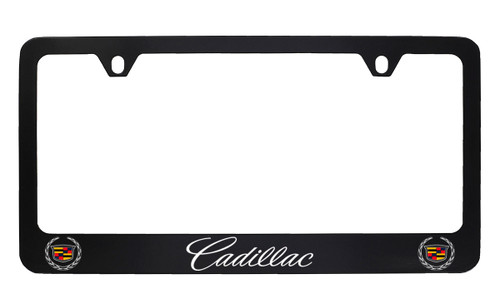 Black Coated Zinc License Plate Frame with UV Printed Cadillac Logo