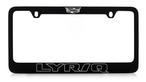 Black Coated License Plate Frame with Exposed Chrome Cadillac Lyriq Logo -  Wide Bottom Frame