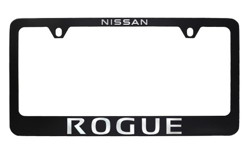 Black Coated Zinc License Plate Frame with Exposed Chrome Nissan