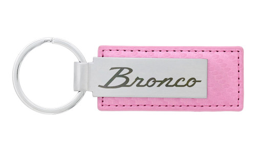 Carbon Fiber Patterned Pink Leather Keychain with Laser Engraved Bronco Script Logo