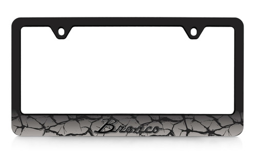Black Plastic License Frame with 3D Bronco Script Emblem _  Cracked Ground design