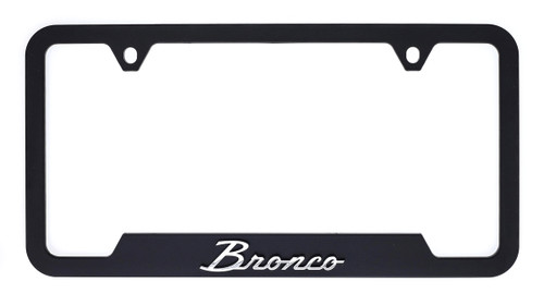 Black Plastic License Frame with 3D Chrome Plated Bronco Script Emblem 