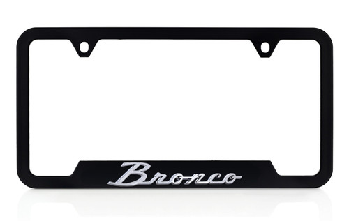 Black Plastic License Frame with 3D Chrome Plated Bronco Script Emblem 
