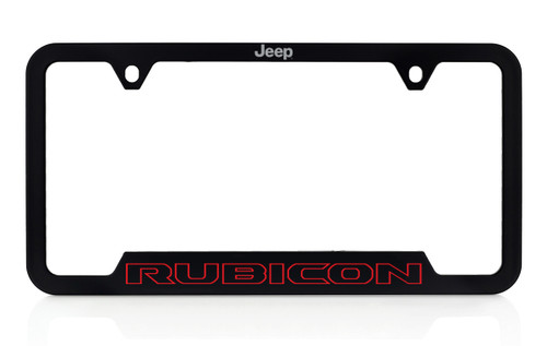 Black Plastic License Plate Frame with UV Printed Jeep Rubicon Logo - Notch Bottom Frame