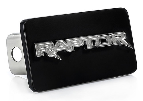Black Coated Rectangular Hitch Cover with 3D Ford Raptor Emblem