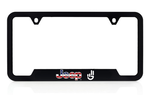 Black Plastic License Plate Frame with UV Printed Jeep Wave Logo 