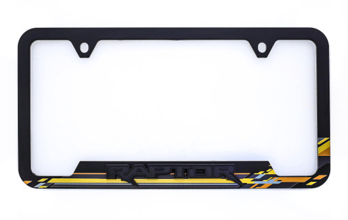 Black Plastic License Frame with 3D Ford Raptor Black Emblem and UV Printed Graphics