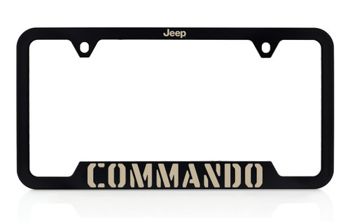 Black Plastic License Plate Frame with UV Printed Jeep Commando Logo
