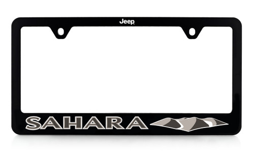 Black Plastic License Plate Frame with UV Printed Jeep Sahara Logo