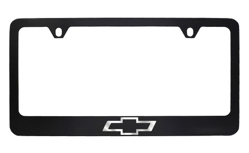 Black Coated License Plate Frame with Exposed Chrome Chevrolet Logo