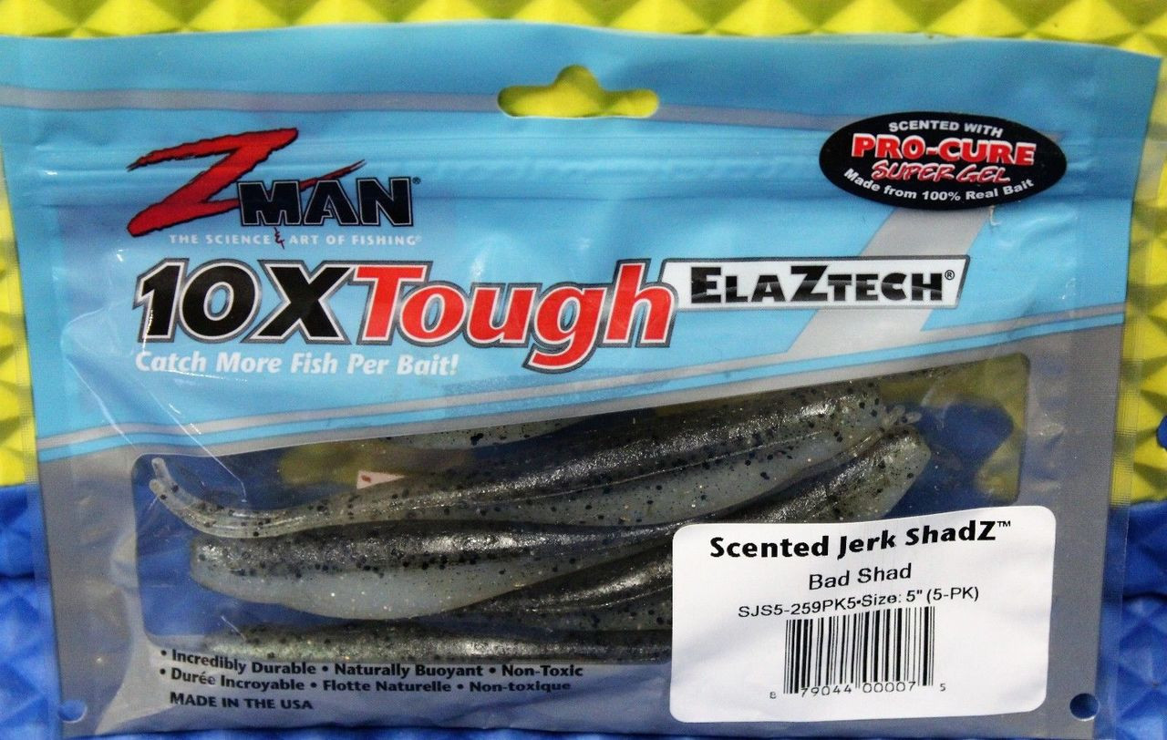 Z-MAN 10XTough ELAZTECH Scented Jerk ShadZ SJS5-PK5 Size 5