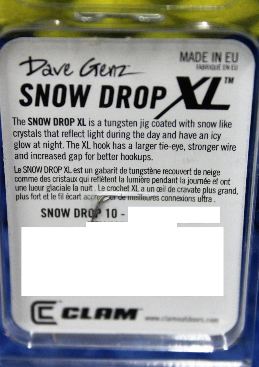 Clam Dave Genz Snow Drop XL Tungsten Drop Series 1/32 oz No. 10 Hook CHOOSE YOUR COLOR!