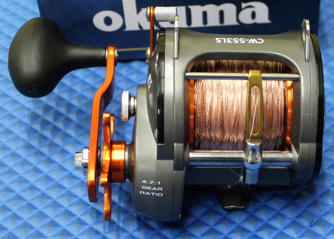 Okuma Cold Water High Speed Levelwind Trolling Reel CW-553LS Pre-spooled With 45# Copper, 25# Solar Green Backing, 50 Feet 20# Leader CHOOSE YOUR COPPER LENGTH!