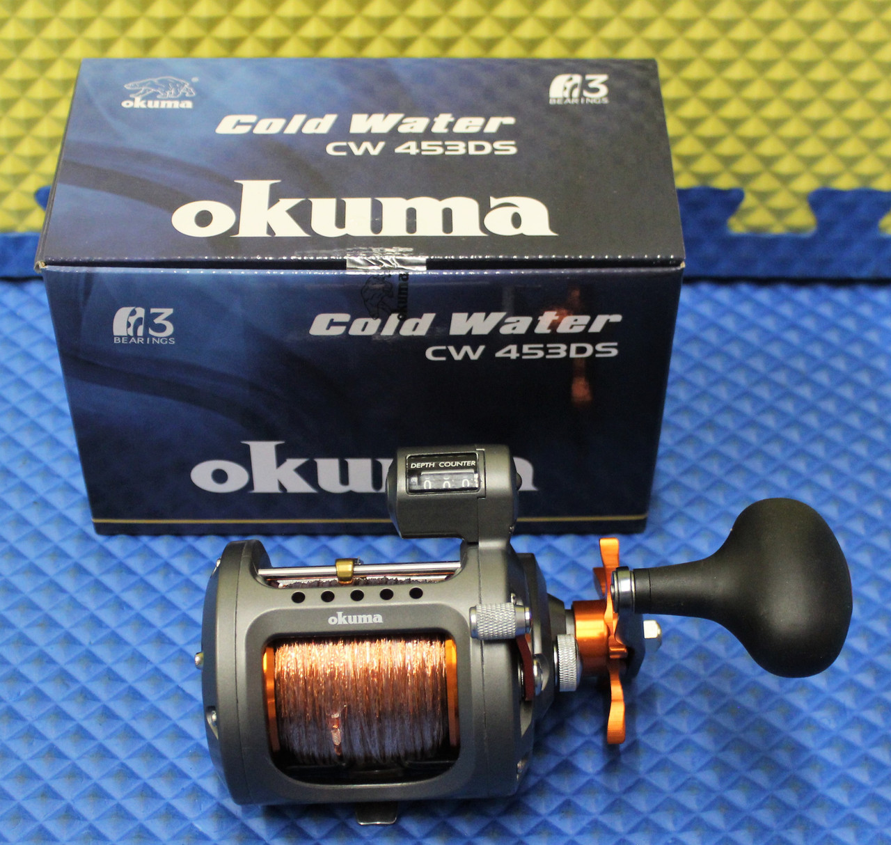 Okuma Cold Water HI Speed Line Counter Trolling Reel CW 453DS Pre-spooled  With 30# Copper, 20# Solar Green Backing, 50 Feet 20# Leader CHOOSE YOUR