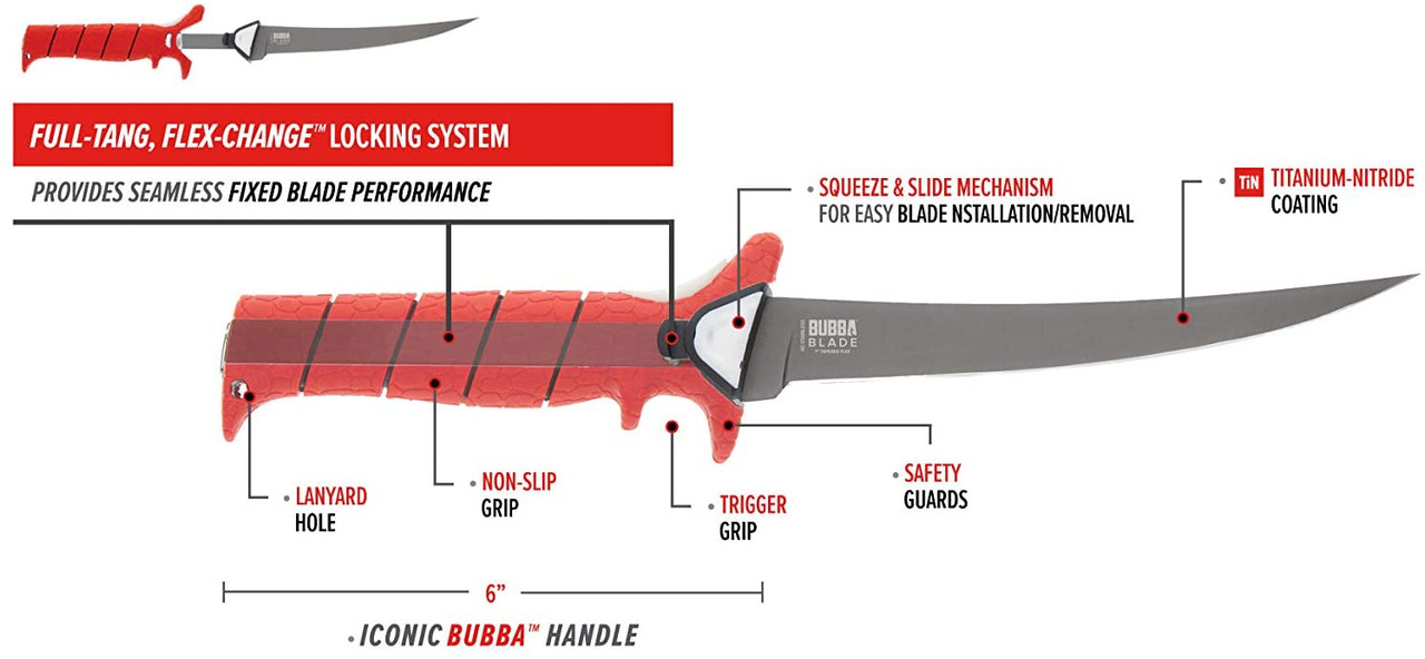 Bubba Multi Flex Full Tang Interchangeable Fillet Knife Set 4 Blades