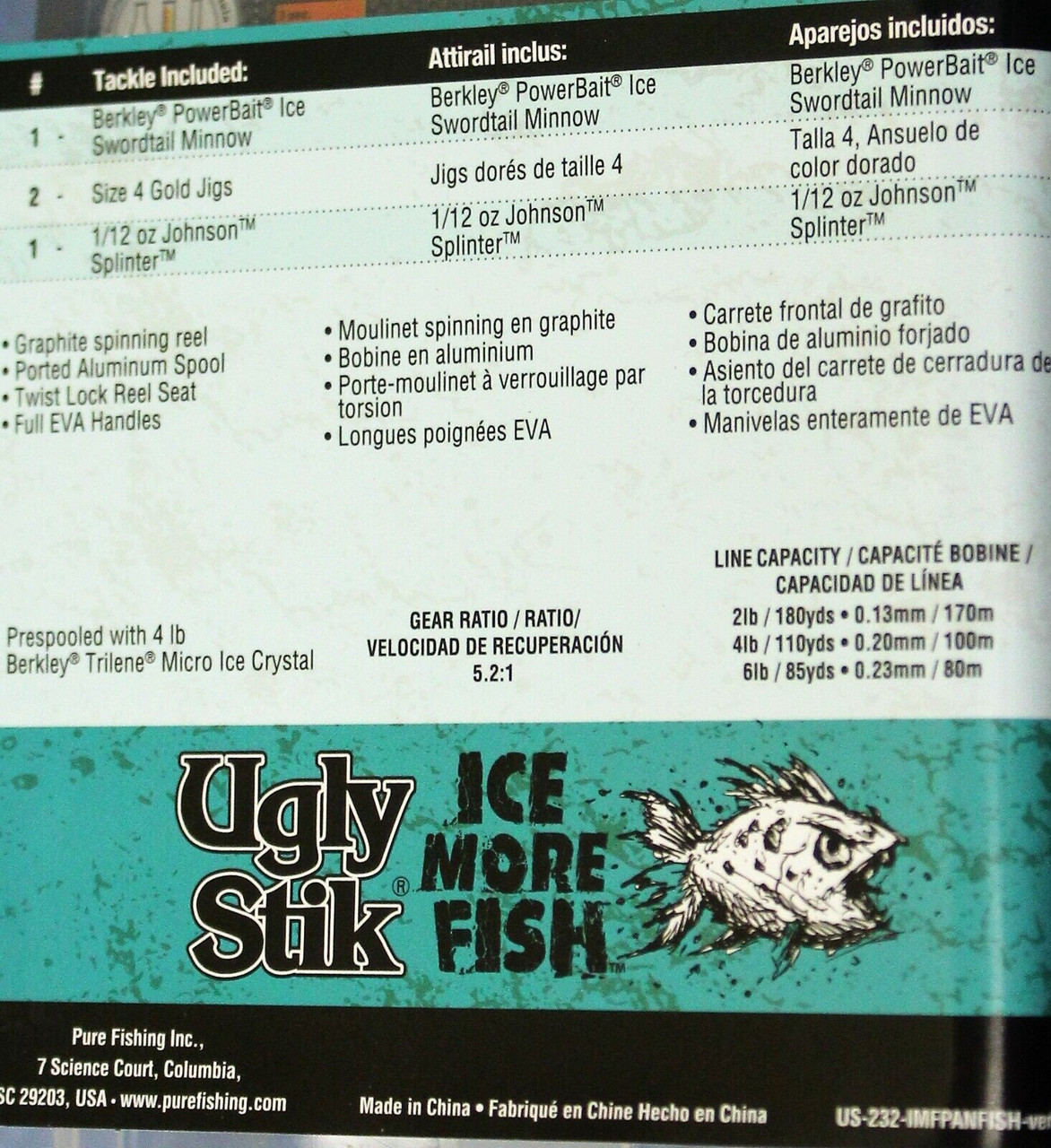 Ugly Stik Ice More Fish Kit Spooled 26 Light Combo W/Tackle & Box