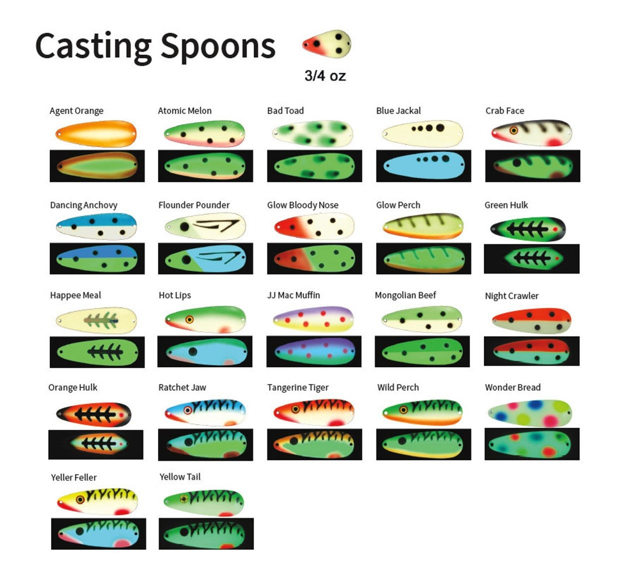 Moonshine Lures Super Glow 3/4oz Casting Spoons CHOOSE YOUR COLOR!