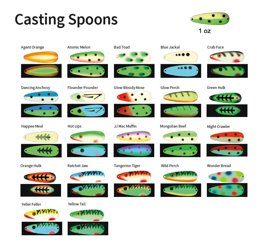Moonshine Lures Super Glow 1 oz Casting Spoons CHOOSE YOUR COLOR!