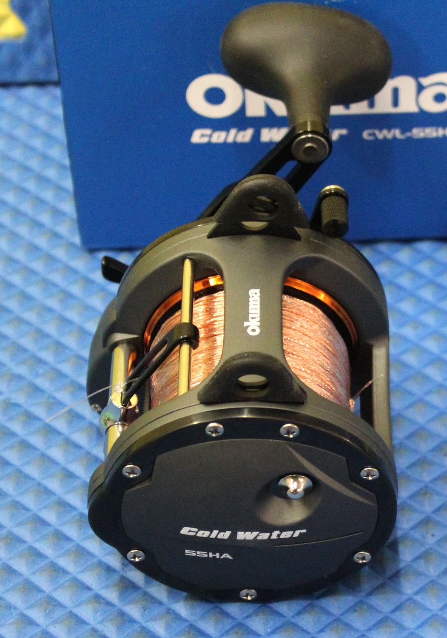 Okuma Cold Water High Speed Levelwind Trolling Reel CW-CWL-55HA Pre-spooled With 45# Copper, 25# Solar Green Backing, 50 Feet 20# Leader CHOOSE YOUR COPPER LENGTH!