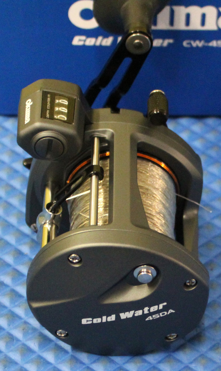 Okuma Cold Water "A" Line Counter Trolling Reel CW 45-DA Pre-spooled With 30# SUPER Copper, 20# Solar Green Backing, 50 Feet 20# Leader CHOOSE YOUR  SUPER COPPER LENGTH!