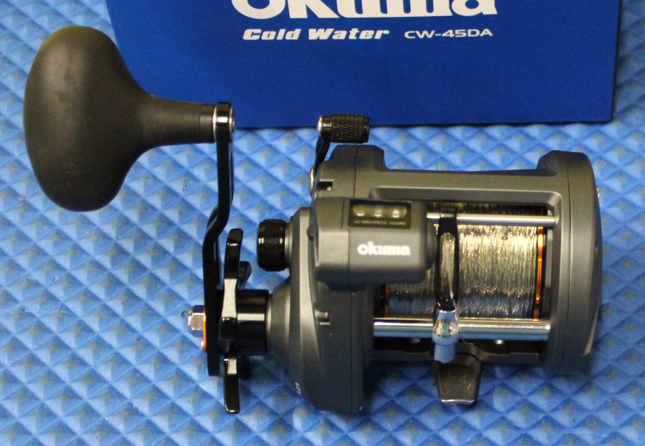 Okuma Cold Water "A" Line Counter Trolling Reel CW 45-DA Pre-spooled With 30# SUPER Copper, 20# Solar Green Backing, 50 Feet 20# Leader CHOOSE YOUR  SUPER COPPER LENGTH!