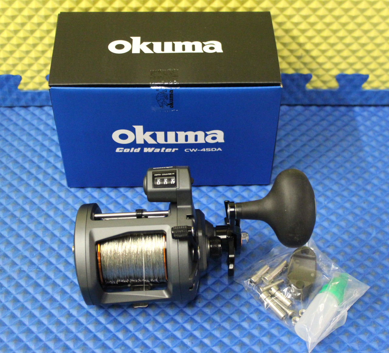 Okuma Cold Water "A" Line Counter Trolling Reel CW 45-DA Pre-spooled With 30# SUPER Copper, 20# Solar Green Backing, 50 Feet 20# Leader CHOOSE YOUR  SUPER COPPER LENGTH!