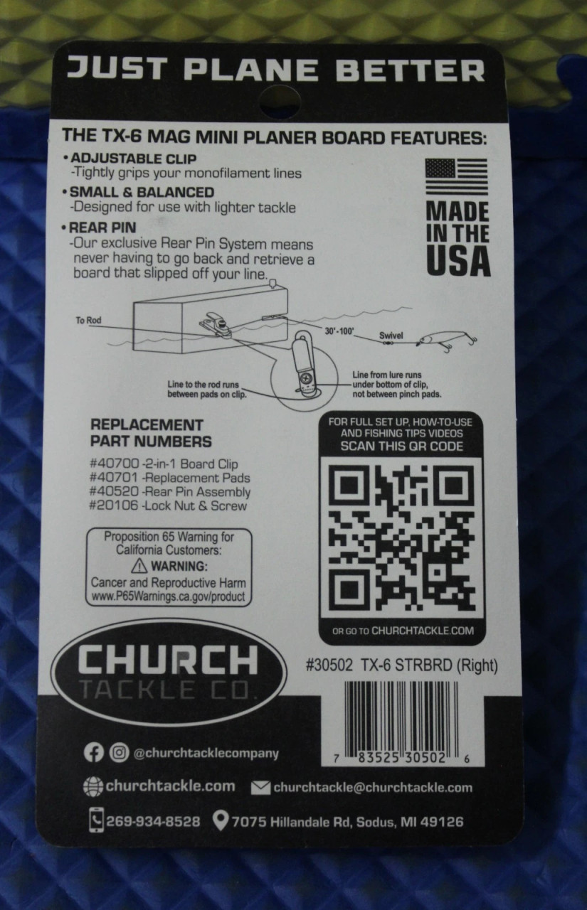 Church Tackle TX-6 Magnum Mini Planer Board - Starboard Side (Right) 30502