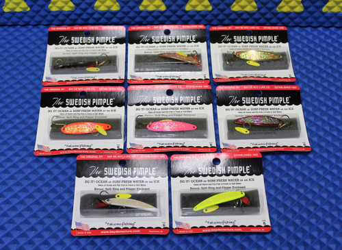 The Swedish Pimple Jigging Spoon With  Bonus Split Ring And Flipper Size 6, 1/2 Oz.  Series CHOOSE YOUR COLOR!