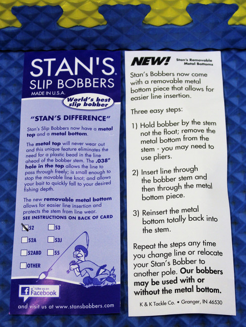 Stan's Slip Bobbers With Removable Metal Bottom Size 52 CHOOSE YOUR COLOR!