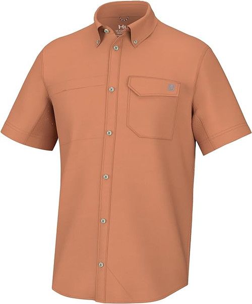 HUK Tide Point Solid SS Button Down Shirt H1500171-216 Sunburn CHOOSE YOUR SIZE!