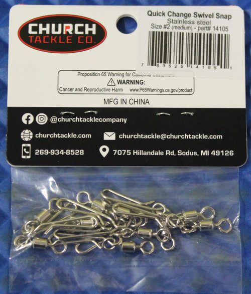Church Tackle Co. Stainless Steel Quick Change Swivel Snap 10 Pack CHOOSE YOUR SIZE!