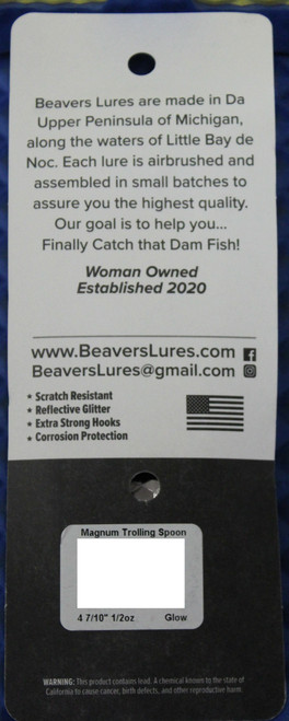 Beavers Lures Magnum Trolling Spoon Glow In The Dark  CHOOSE YOUR  COLOR!