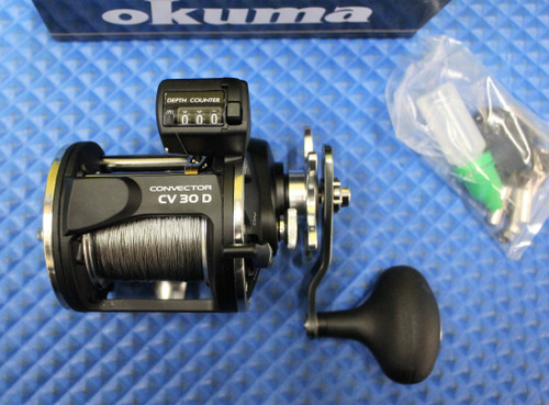 Okuma Convector CV 30D Line Counter Reel Pre-spooled With 600 FT 30 LB Wire, 150 YDS 20 LB Mono Backing